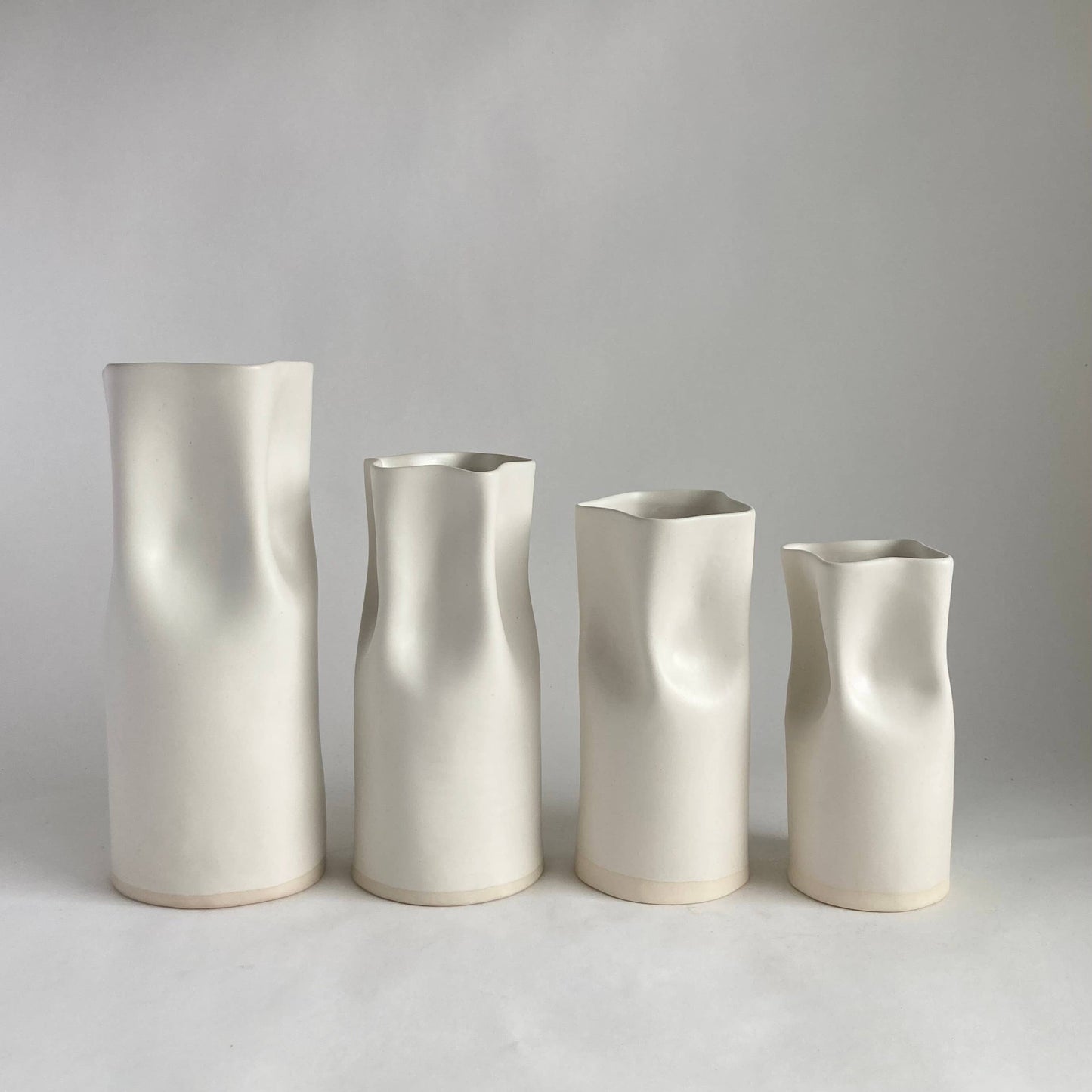 White Satin Ceramic Pinched Vase - Medium